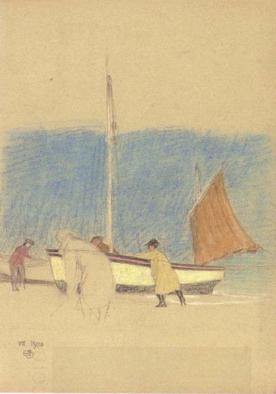 Joseph E.Southall Fishermen and Boat on the Shore